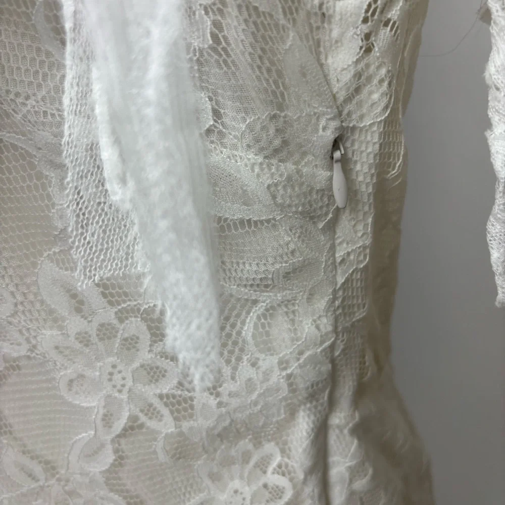 Free People Songbird Mini Dress Lace Frilled White M